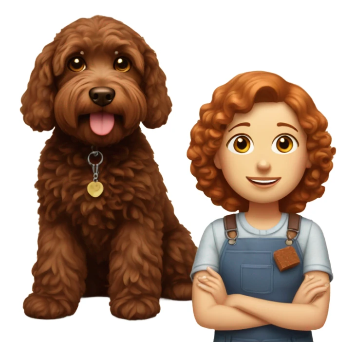 realistic red headed girl with chocolate labradoodle  sticker