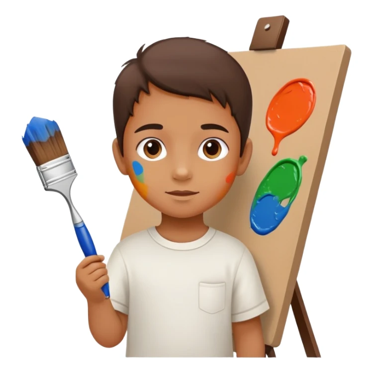 child painting on a canvas with a brush, colorful and creative sticker