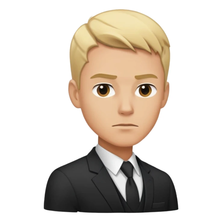Man with stern expression, short blonde hair, strong jawline, wearing a suit sticker