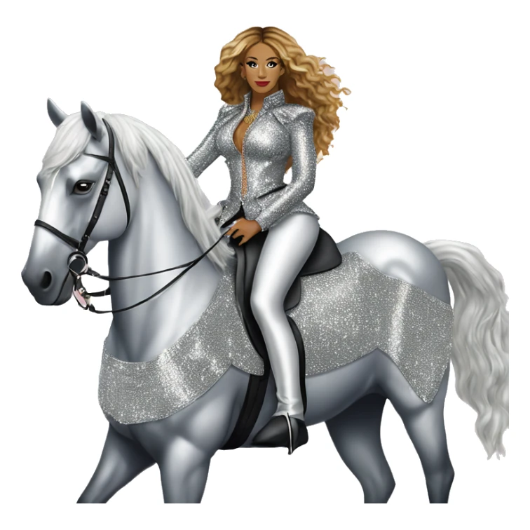 beyonce wearing silver crystal leopard riding silver sparkly horse renaissance album cover sticker