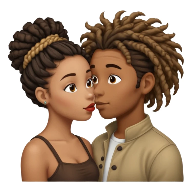 Brown boy with dreadlock kissing black girl with curly bun sticker