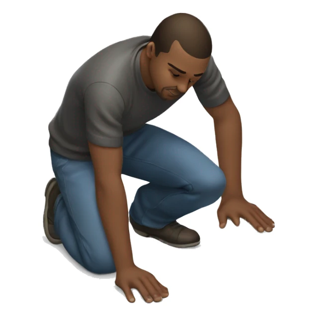 a man kneels down, one knee on the ground, examining something on the ground sticker