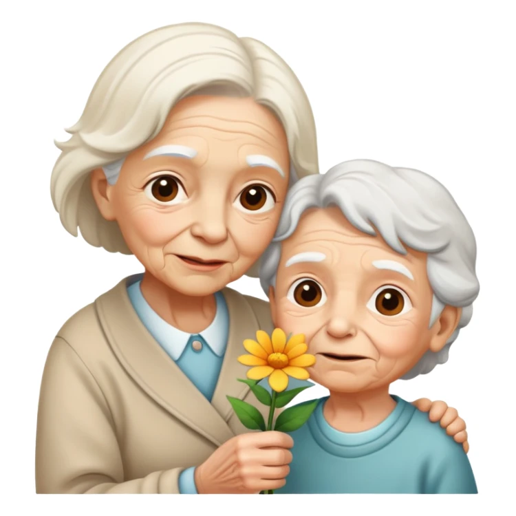 child offering a flower to an elderly person, warm and expressive sticker