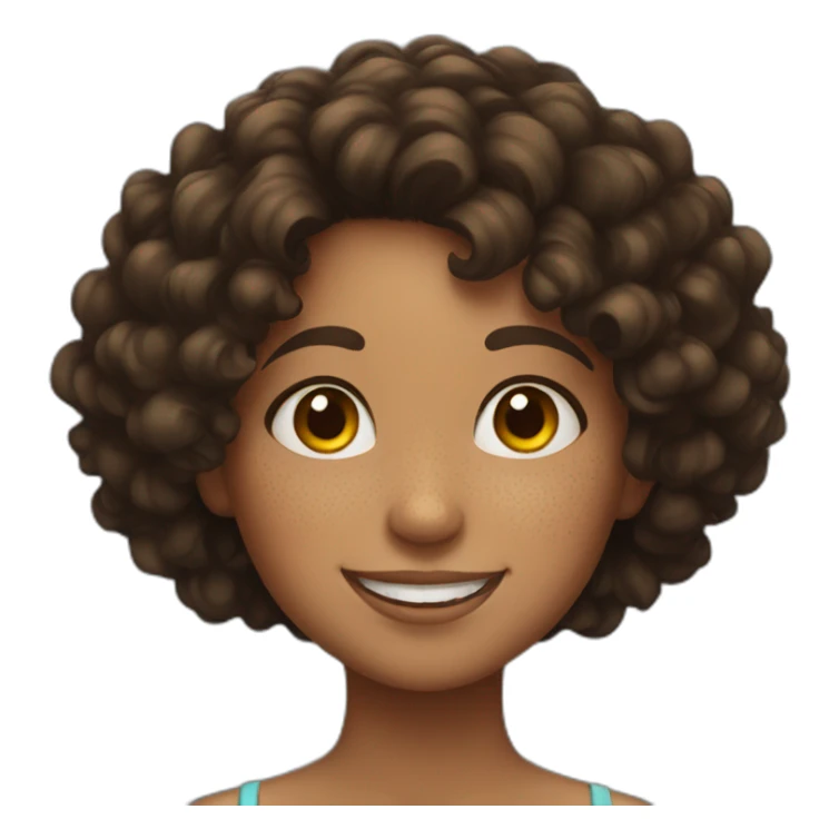Girl with freckles and dark curly hair smiling sticker