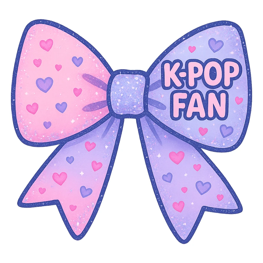 kpop fan bow with glitter and hearts, fun and cute sticker