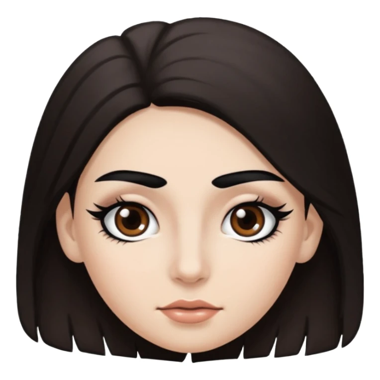 Eye black and big, eyelashes long, eyebrows black, skin white, and so beautiful hair long and brown skin tone white,hair brown and long and some brown long hair long hair sticker