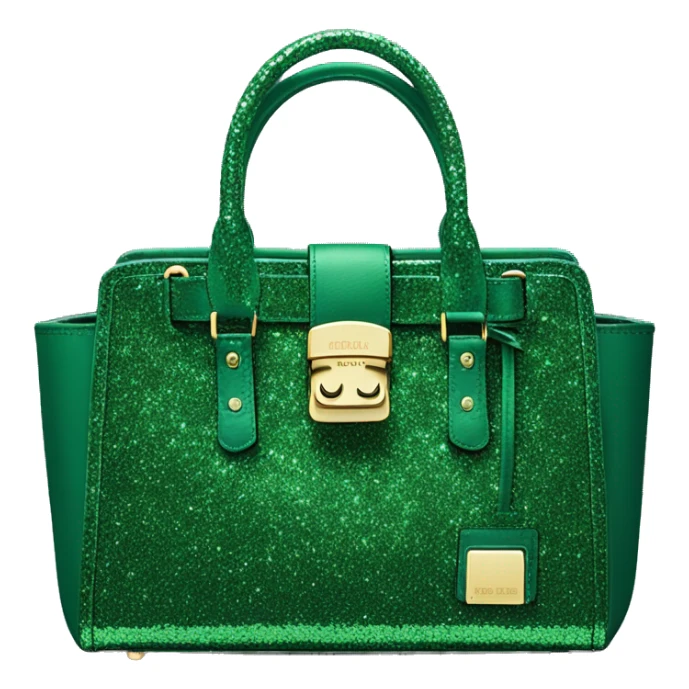 Realistic isolated emerald green glitter michaesl kors satchel purse.  sticker