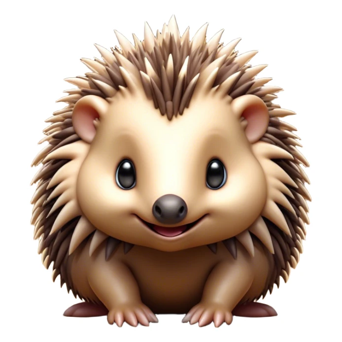 Cinematic Cute Echidna Portrait Emoji, Head tilted playfully and inquisitively, featuring a fuzzy, spiky fur with an adorably scrunched face and a cute, pointed snout, round, sparkling eyes filled with gentle curiosity, Simplified yet irresistibly adorable features, highly detailed, glowing with a warm, friendly glow, high shine, affectionate and quirky, stylized with a touch of natural whimsy, bright and endearing, soft glowing outline, capturing the essence of a mischievous yet loving echidna, so playful it feels like it could nuzzle out of the screen into your arms! sticker