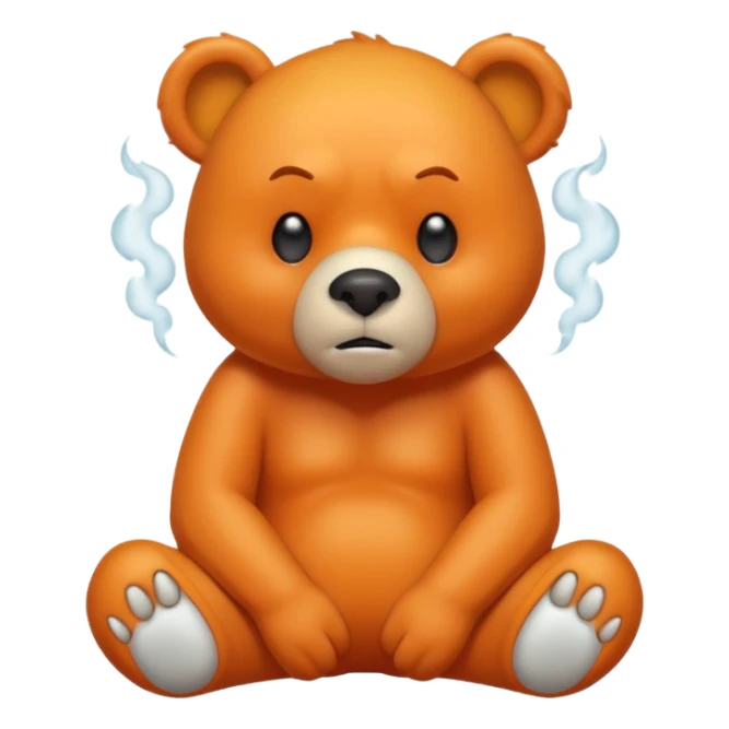 Create a orange friendly bear, make him look like from a kid cartoon. Show his whole body. Make him look shy and cross his leg while he is standing. make him look mad and steam coming out of his ears sticker