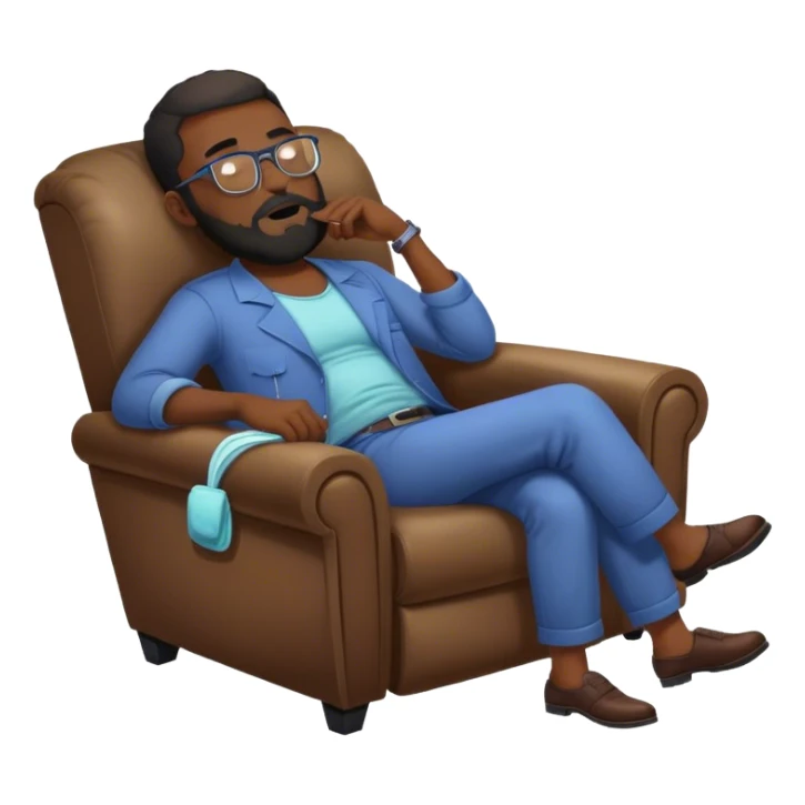 Black hair Guy with glasses and beard sleeping on recliner and drooling  sticker