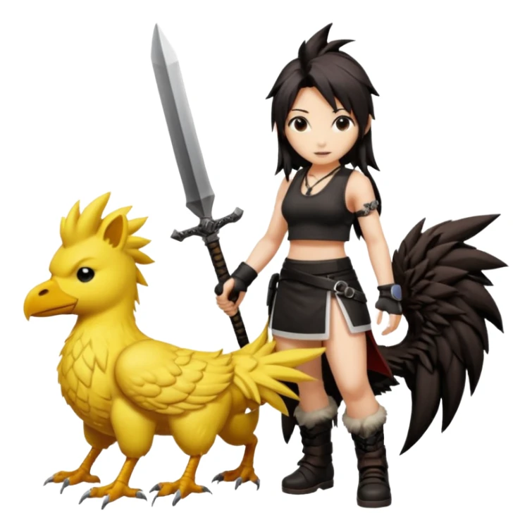 Cloud & Tifa FF7 character emoji - with fenrir blade & black chocobo  sticker