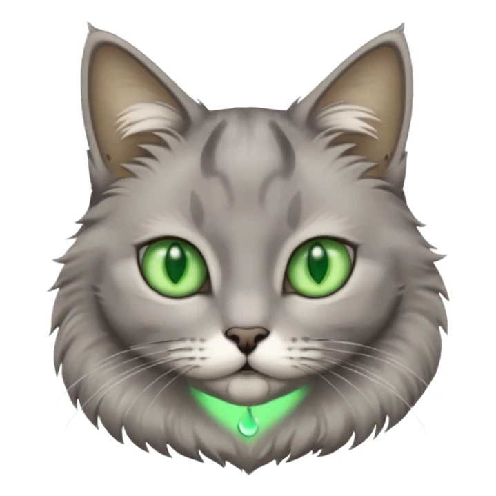 grey cat with green eyes and white stain below the necj sticker