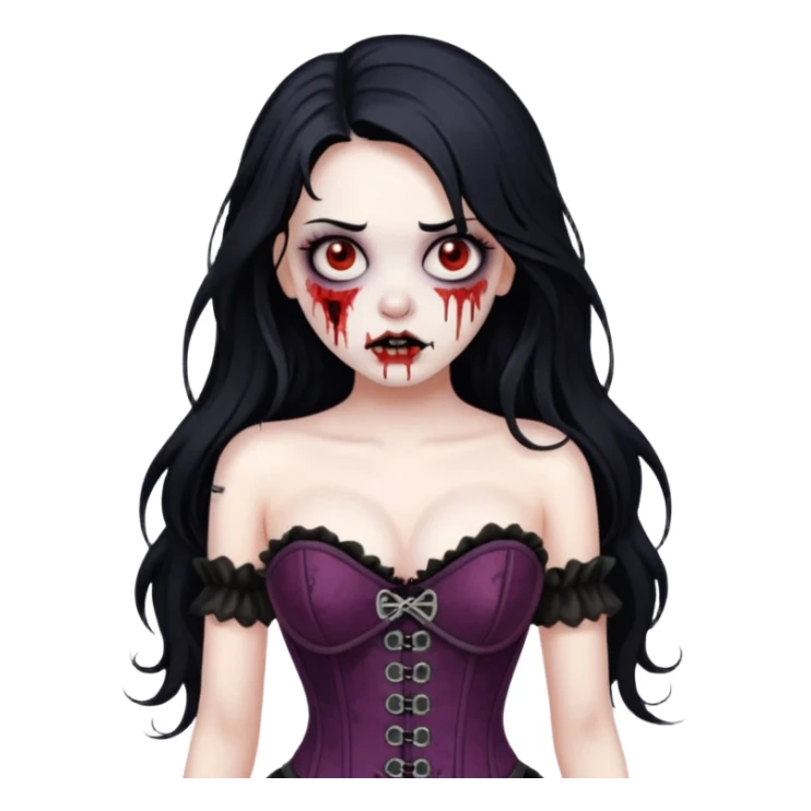 zombie girl, long black hair and corset sticker