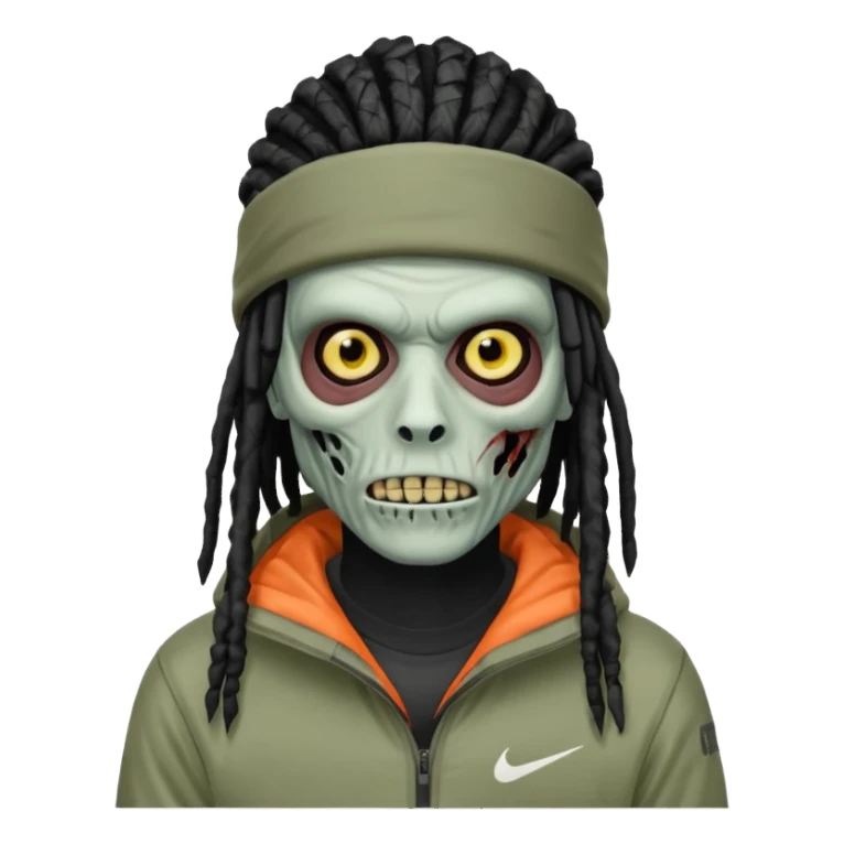 a zombie with black dreads and a nike jacket and nike ski mask on his head sticker