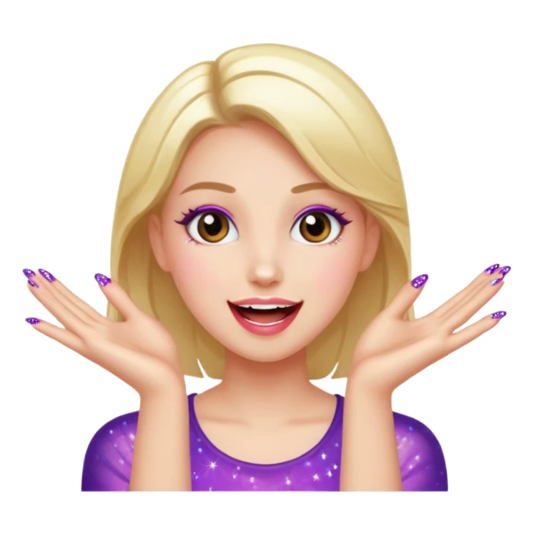 girl with nailpolish with sparkles and excitement sticker
