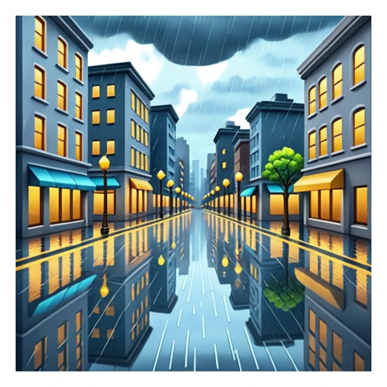 A photo realistic city with rainy skies sticker