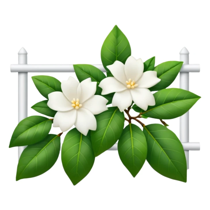 White fence with white gardenias growing in front of it sticker