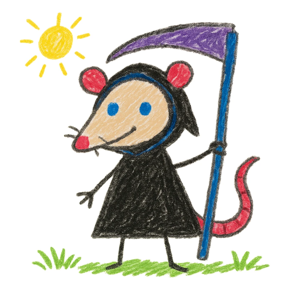 cute cartoon possum dressed up like a grim reaper sticker