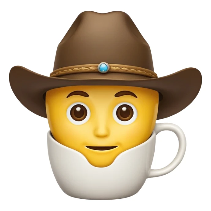 cowboy coffee cup with yellow face and cowboy hat sticker