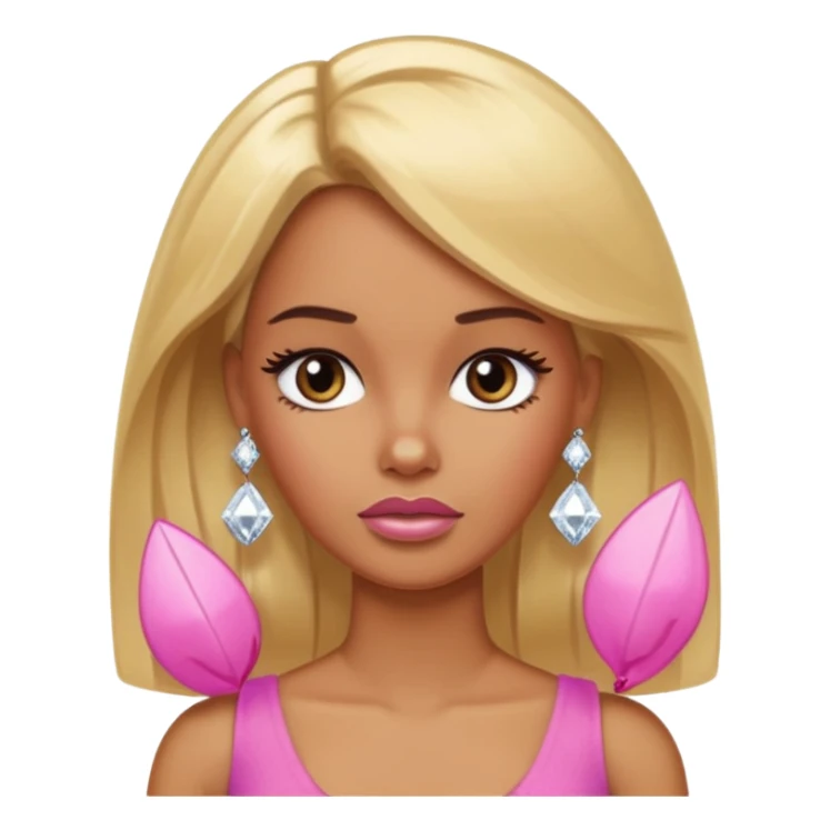 Sad frowning brown skin blonde barbie with diamond stud earrings sticker
