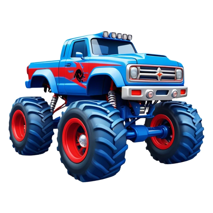 Avenger - Monster Jam (Model Year: 2021) (Iconic colour: Blue and red) - A dynamic monster truck with a split-color scheme: predominantly blue accented by bold red elements. Focus on strong, angular lines and vivid contrasting colors that evoke high energy and a futuristic, rebellious style. sticker