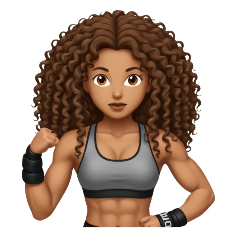 brown woman with long curly hair making MMA sticker