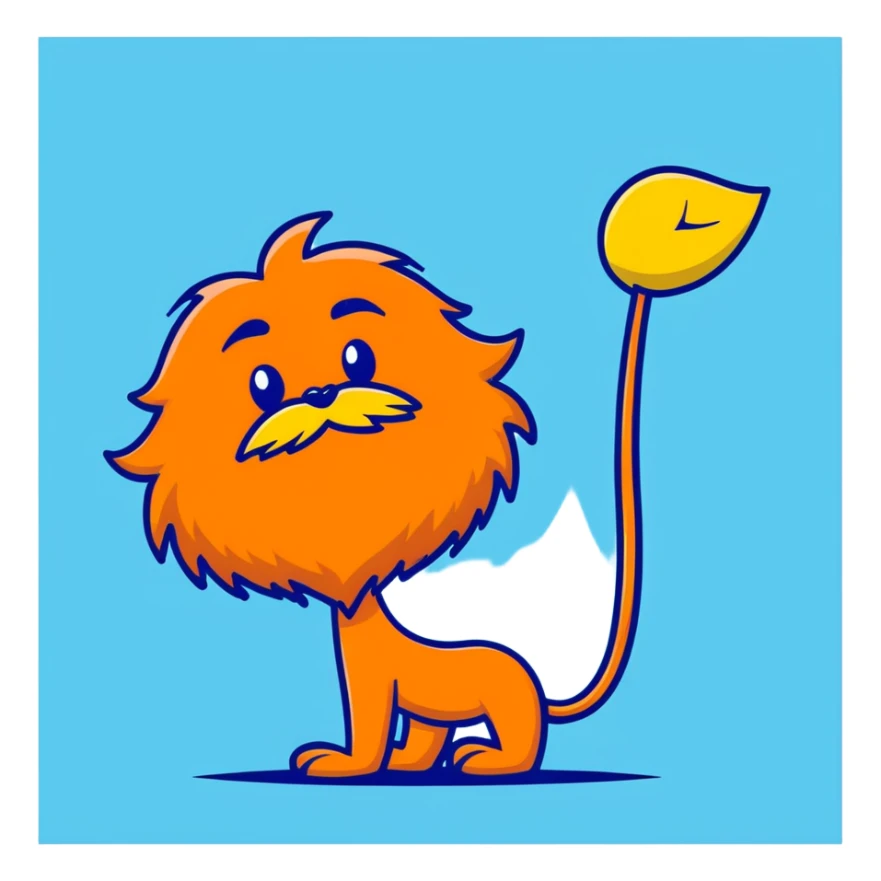 orange lorax character with yellow mustache who speaks for the trees sticker