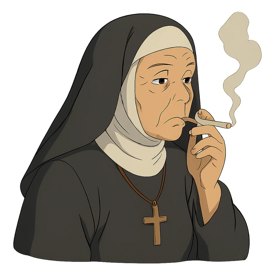 ghibli style nun smoking a cigarette sticker