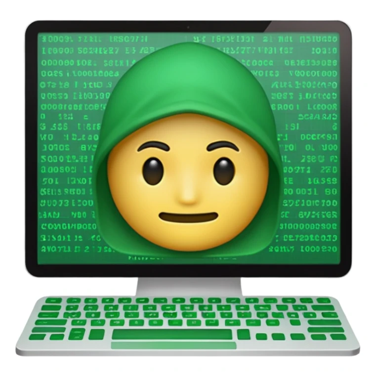 Generate hacker emoji that's looks like coding and use that hackers color theme sticker
