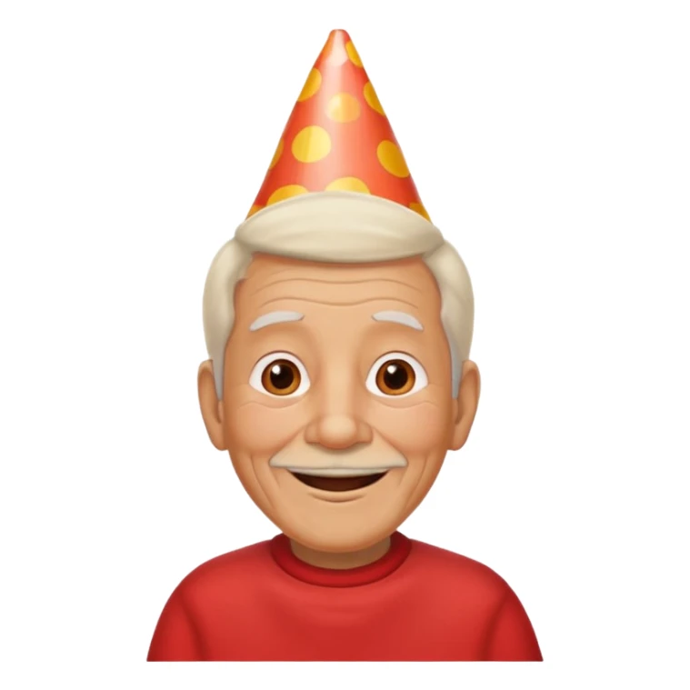 old man with warming smile, red shirt and birthday cone on his head sticker