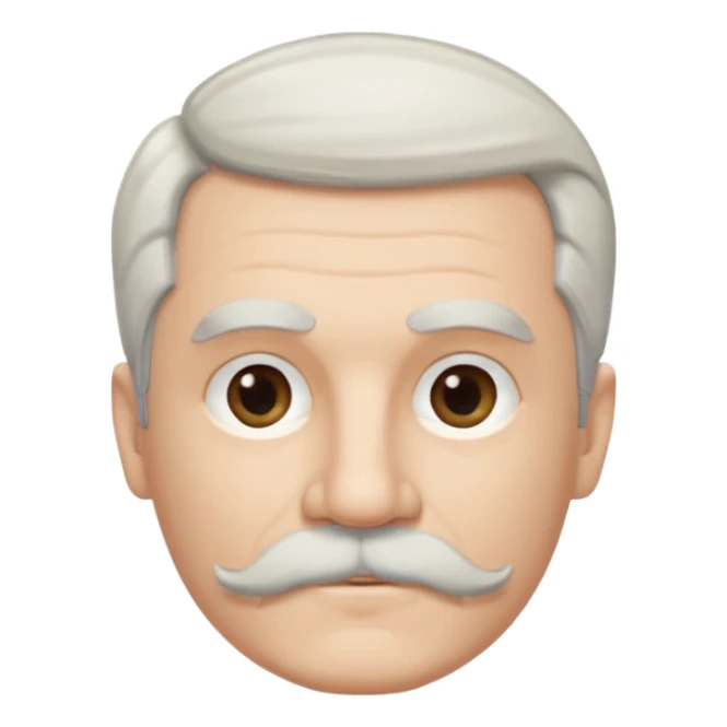 50 yr old white man, pale skin half black, half white hair, side swept part, groomed moustache and goatee sticker