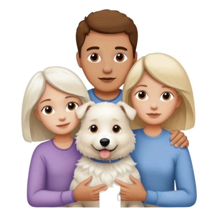 parents, daughter and a white dog sticker