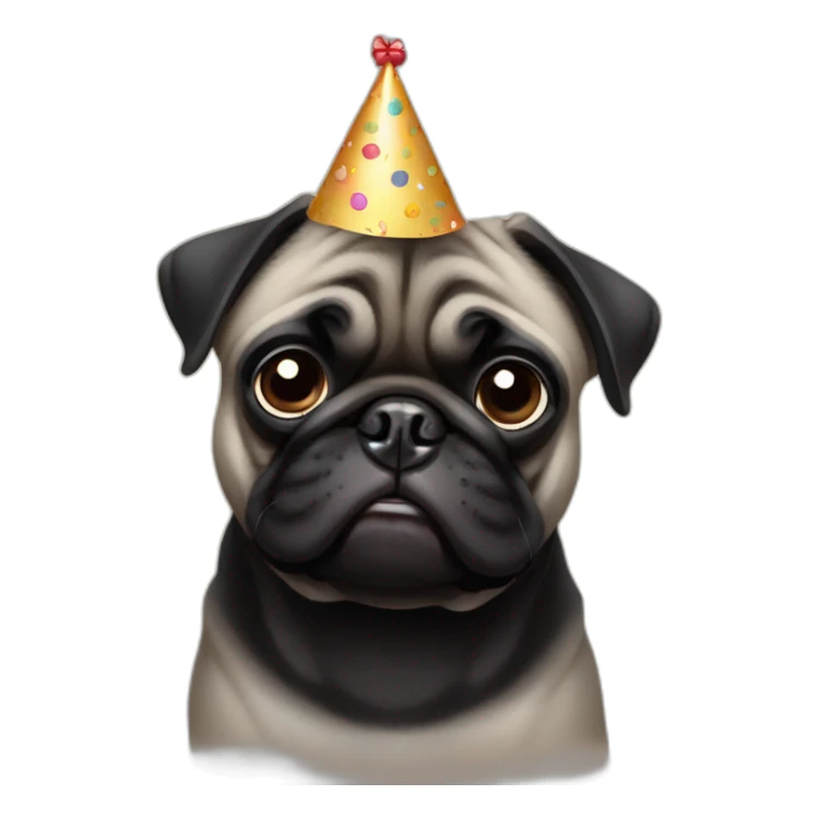 pug and black pug wearing birthday hat sticker