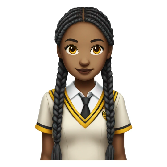  Hyper realistic girl with long box braids wearing Hufflepuff school uniform sticker