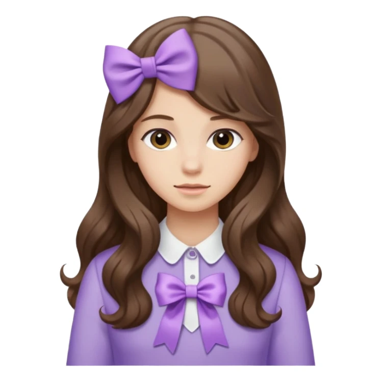 long wavy brown hair from behind with a medium lilac bow sticker