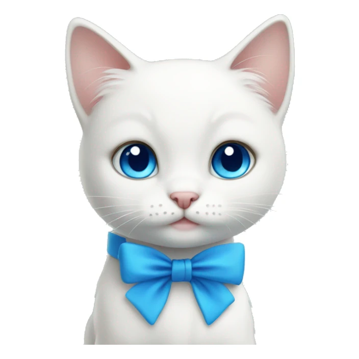 Cute little white cat with blue eyes and blue bow on neck sticker