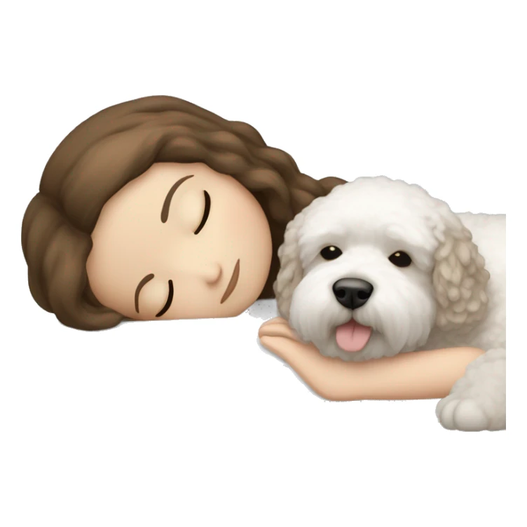 White girl brown hair sleeping with Mini Bichon sticker