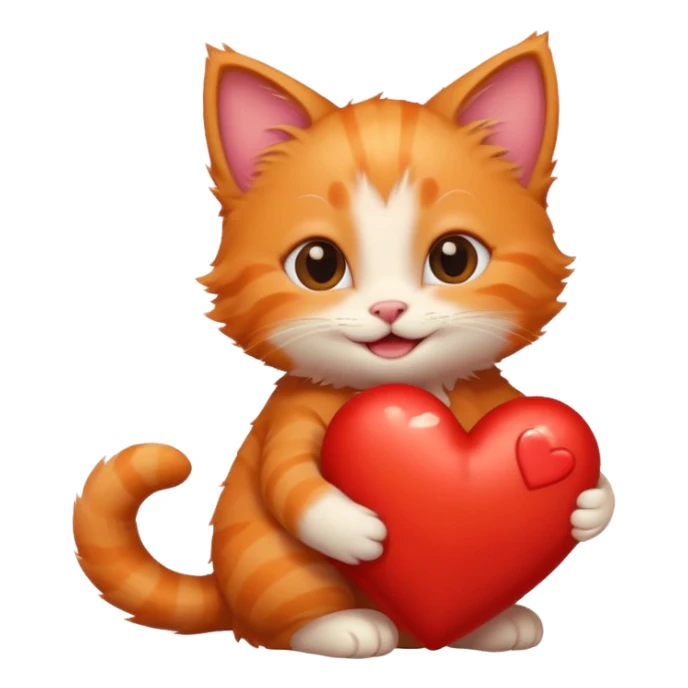 The ginger kitten is hugging a heart, very happy and smiling. sticker