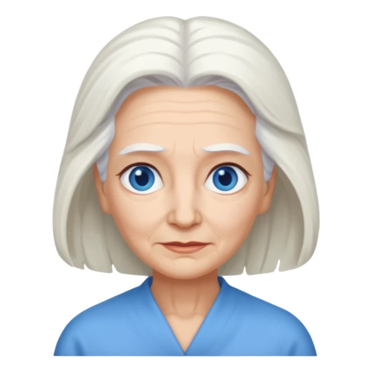 abuela con ojos azules, pelo blanco, tez blanca, con el pelo tomado, mas largo,  sticker