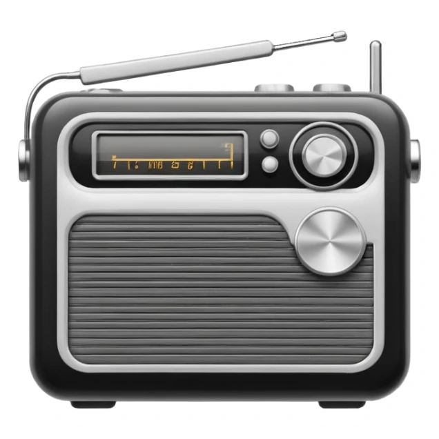 A black and white icon of a vintage handheld transistor radio sticker