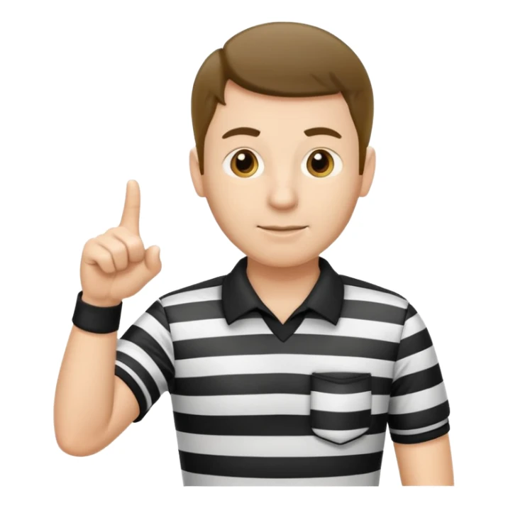 A calm referee with striped shirt, pointing clearly toward the field. sticker