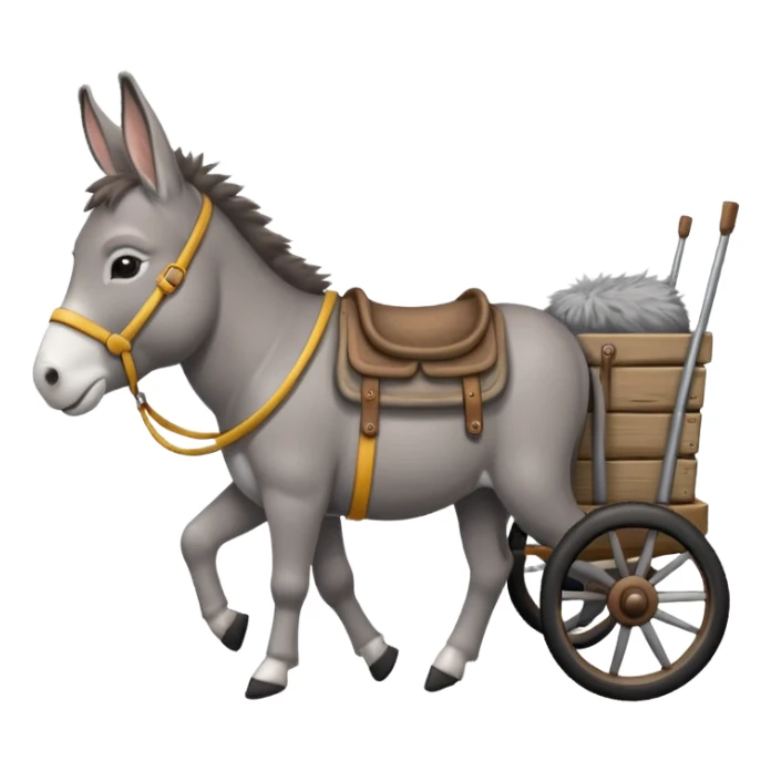 donkey attached to a small wagon, side view, cheerful and friendly sticker