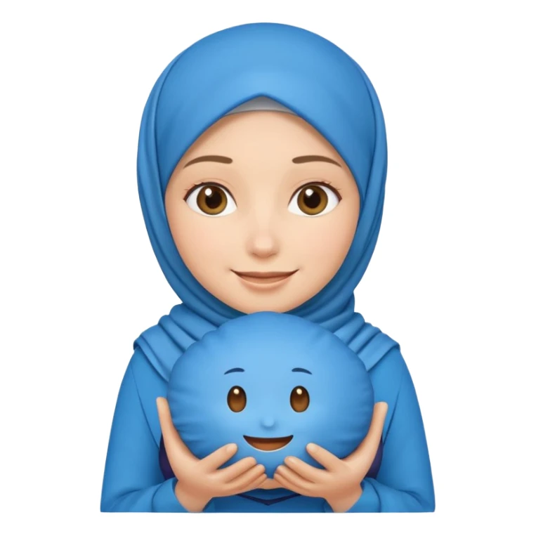 white pretty woman with hijab holding a blue cushion emoji sticker