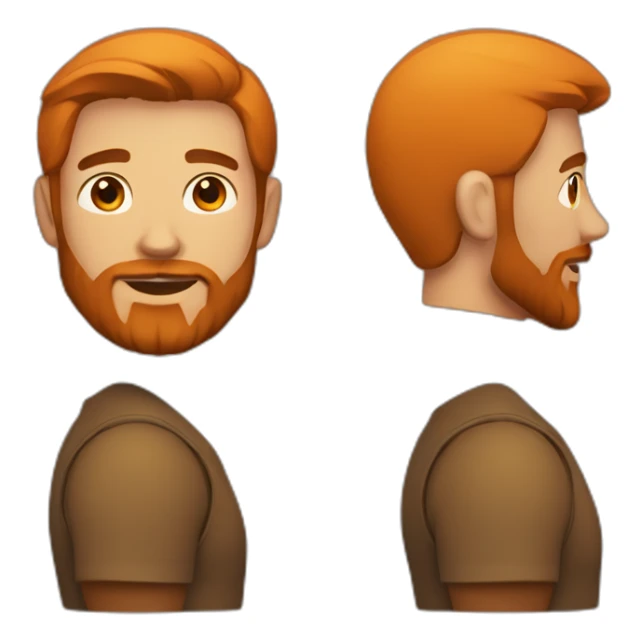 A guy with a beard, mid-length hair colored orange on one side and colored brown on the other side sticker