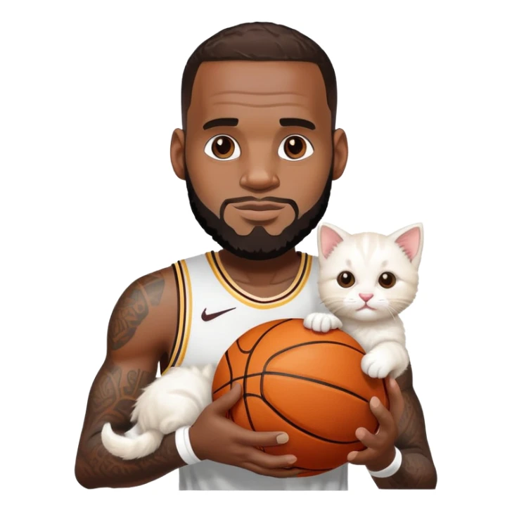 LeBron James handing a kitten and a basketball sticker