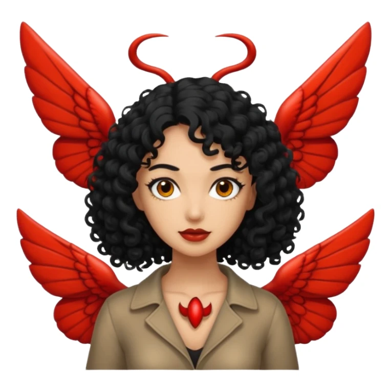 A woman with a curly black hair meeting mothman sticker
