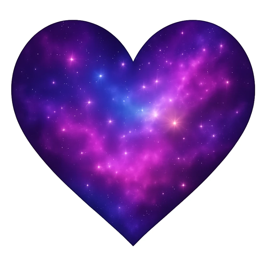 Isolate the heart with a cosmic nebula effect, no background, in a gpt-image style. sticker