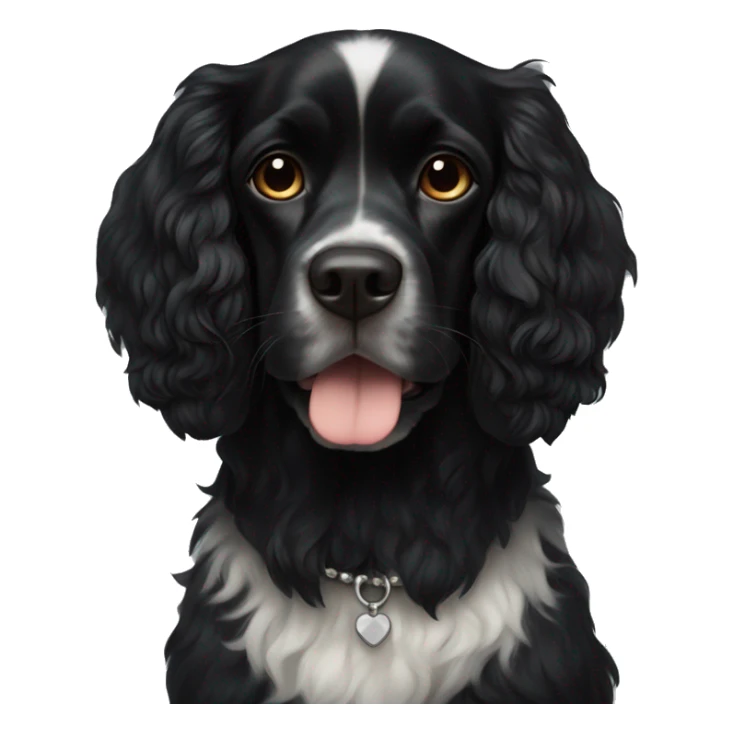 Small completely black king spaniel with black fur on his whole face and white fur on chest sticker