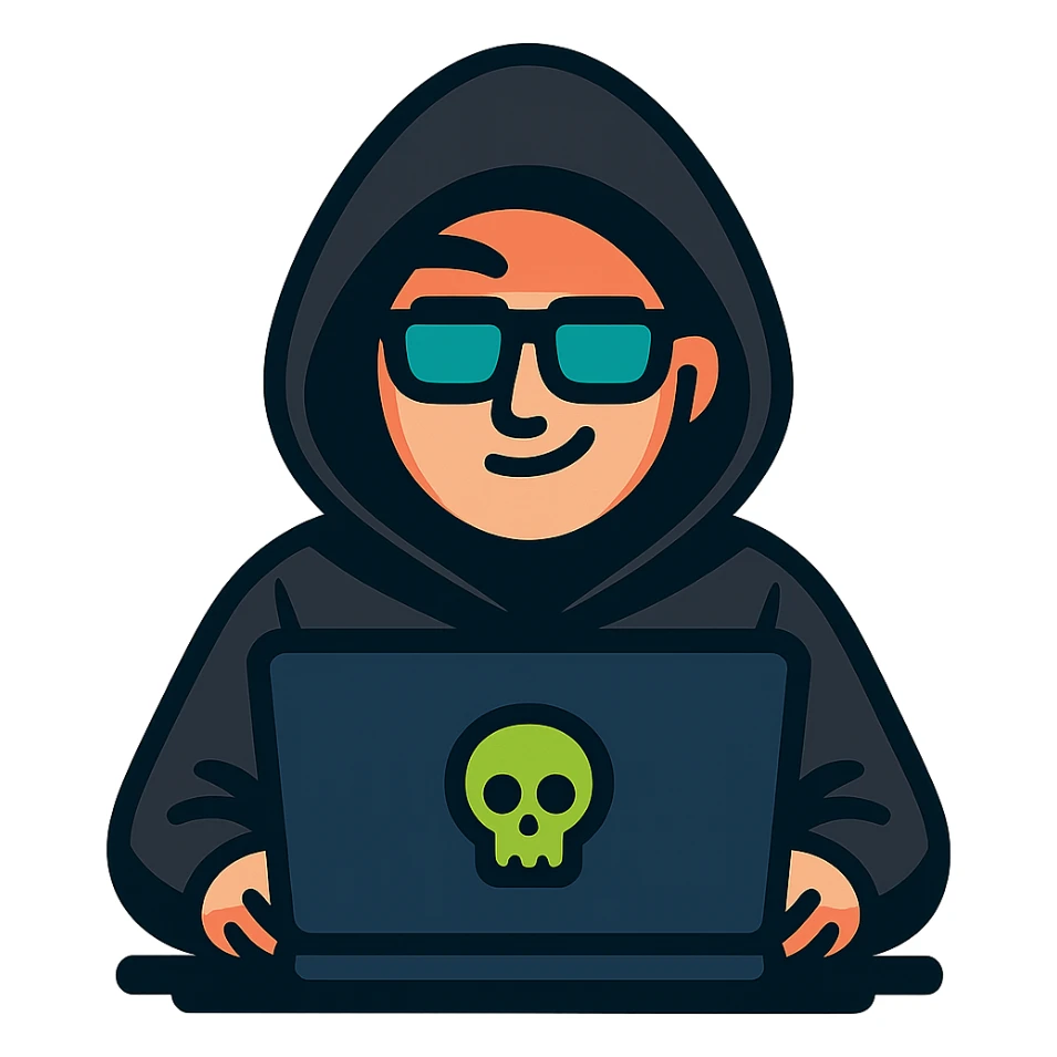 hacker character in black hoodie, digital style sticker