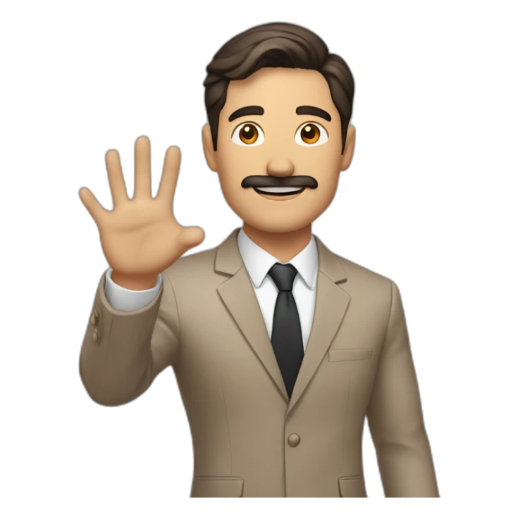Man with light brown suit, dark hair and small mustache. He holds his arm up in the air sticker